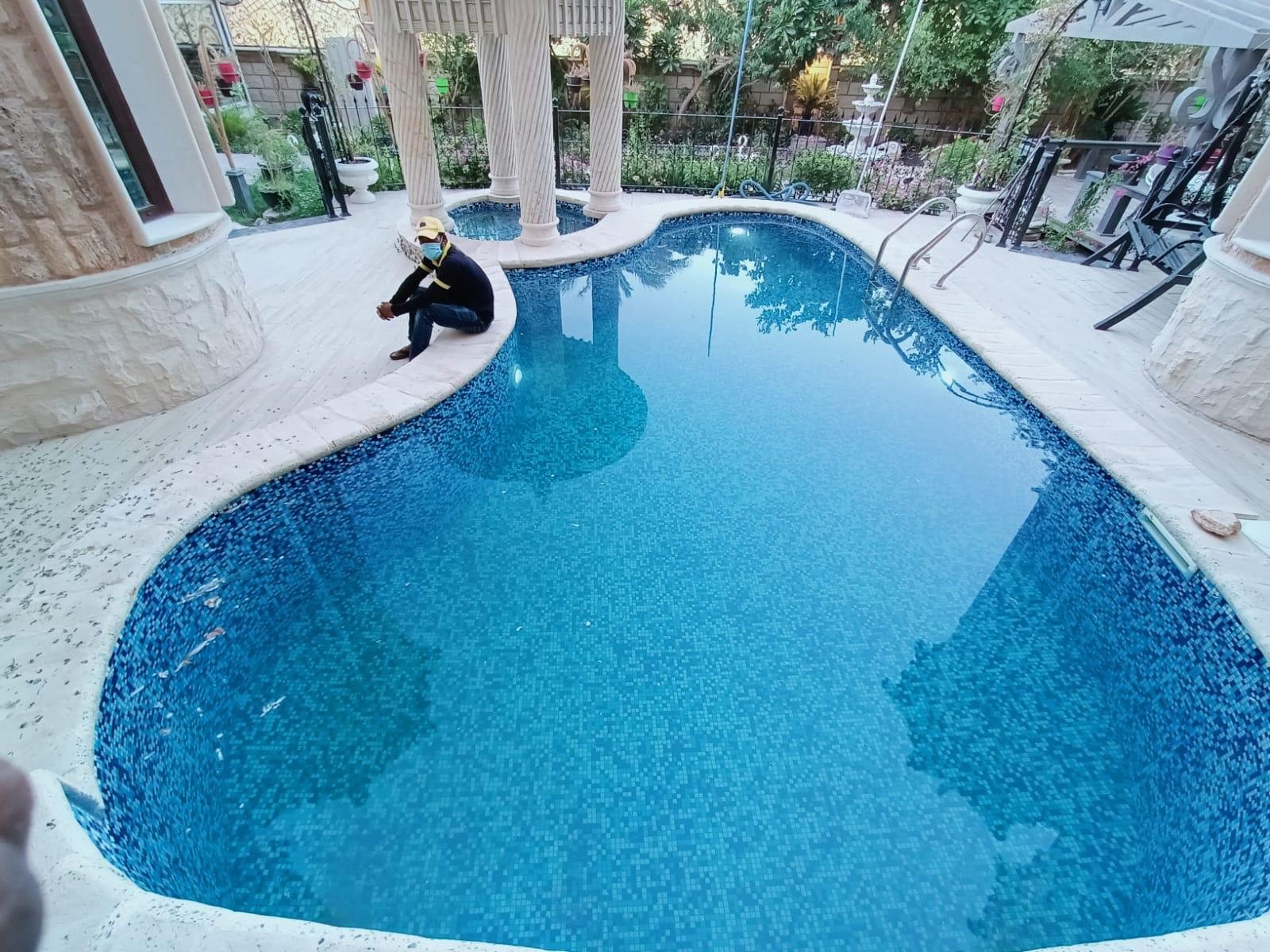 Resort swimming pool with palms
